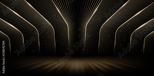 Rounded curve golden line dark tunnel of lights for ecommerce signs retail shopping, advertisement business agency, ads campaign marketing, email newsletter, landing pages, creative header, billboard 