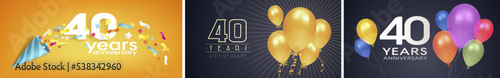 40 years anniversary set of vector icon, logo. Graphic background