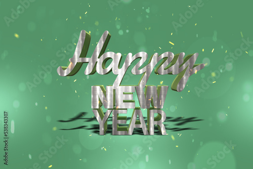 Christmas Celebration Sparkles Creates Happy New Year Text on Green