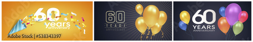 60 years anniversary set of vector icon, logo. Graphic background