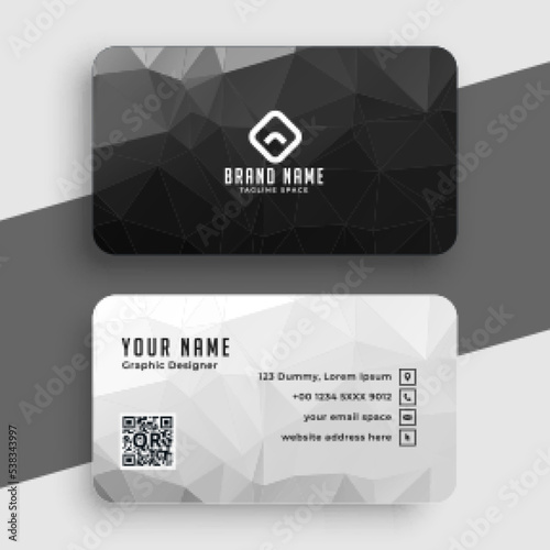 Low poly black and white business card template vector