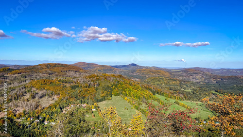 Magical autumn nature view from the mountain Klic in Lusatian Mountains, Czech Republic photo