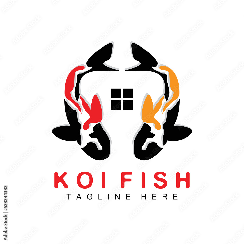Koi Fish Logo Design, Chinese Lucky And Triumph Ornamental Fish Vector, Company Brand Gold Fish Icon