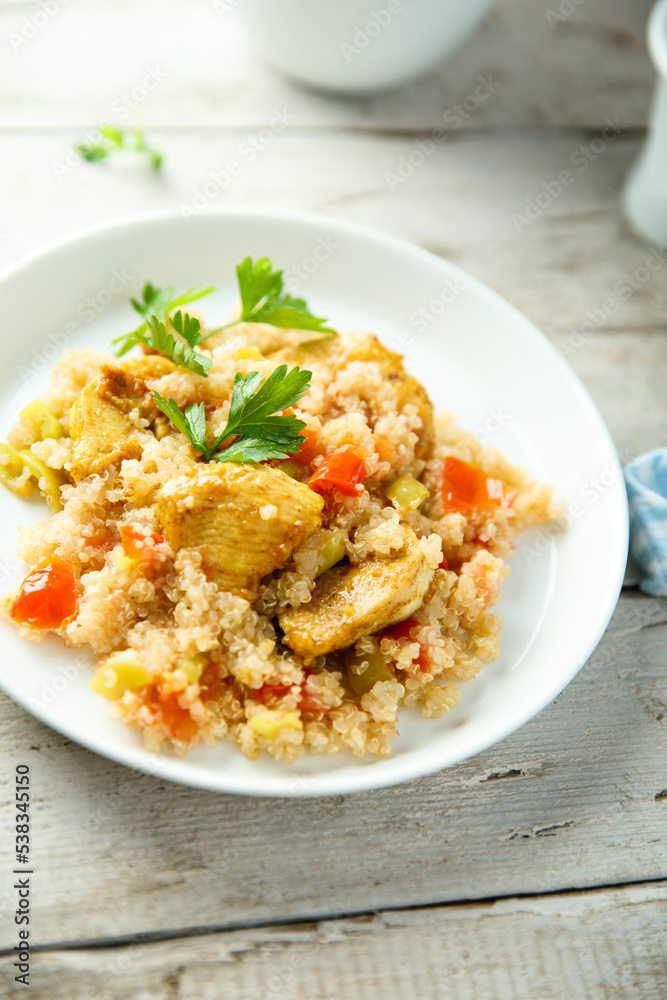 Healthy quinoa pilau with chicken and vegetables