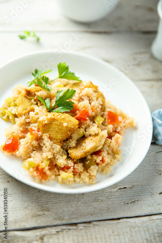 Healthy quinoa pilau with chicken and vegetables
