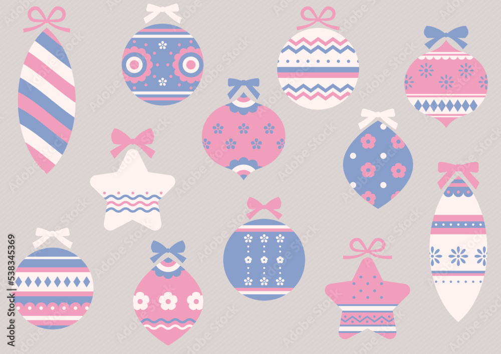 Fototapeta premium レトロなクリスマスオーナメント素材セット2