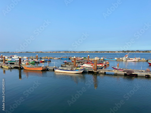 Costa Nova  Portugal  August 21  2021  Artisanal Fishing Marina of Costa Nova. Marina with moored boats.