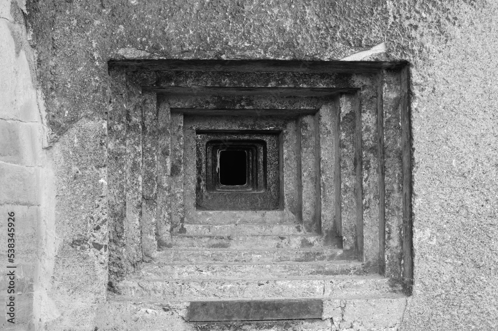 Detail of the embrasure on the concrete bunker. Detail of the embrasure on the concrete bunker.