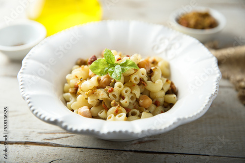 Pasta with olive tapenade and chickpeas