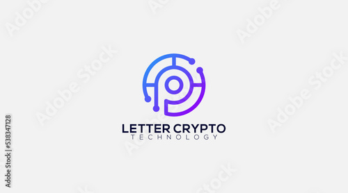 Crypto coin vector logo design template with initial letter P