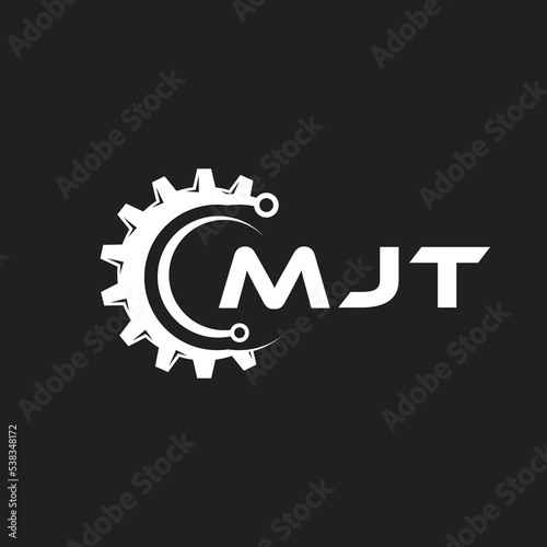 MJT letter technology logo design on black background. MJT creative initials letter IT logo concept. MJT setting shape design.
 photo