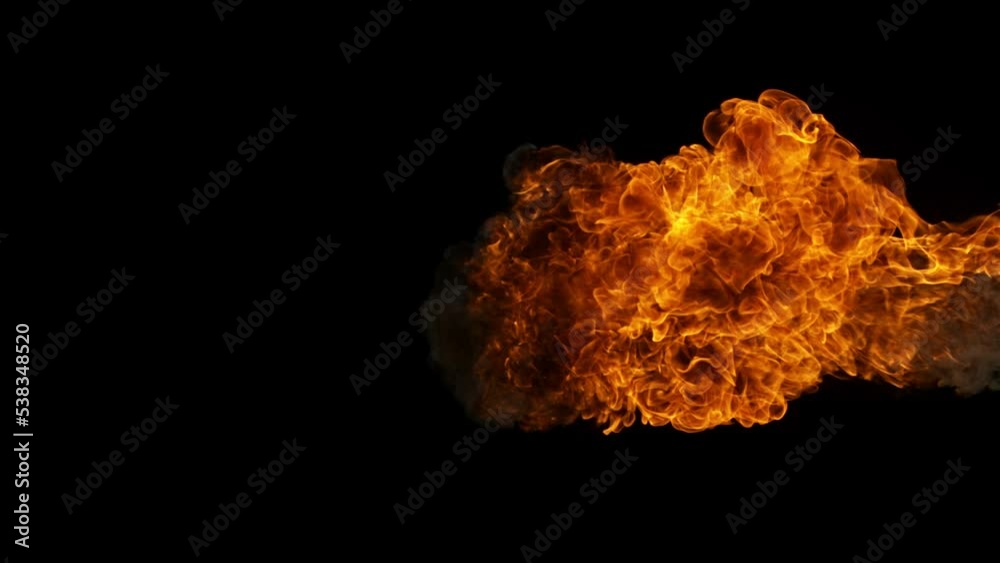 Super slow motion of fire blast isolated on black background. Filmed on high speed cinema camera, 1000 fps. Super slow motion of fire blast isolated on black background. Filmed on high speed cinema camera, 1000 fps.