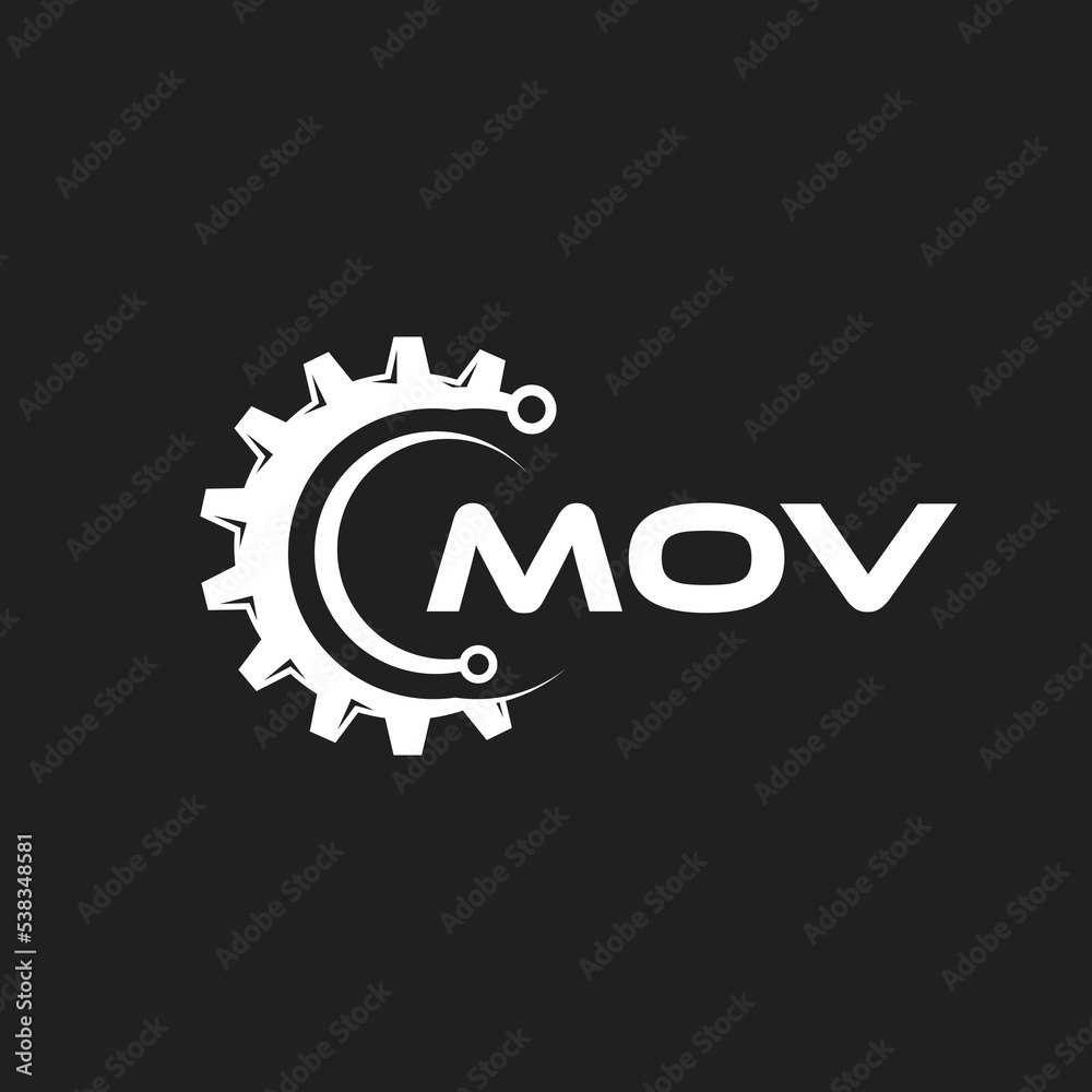 MOV letter technology logo design on black background. MOV creative initials letter IT logo concept. MOV setting shape design.
