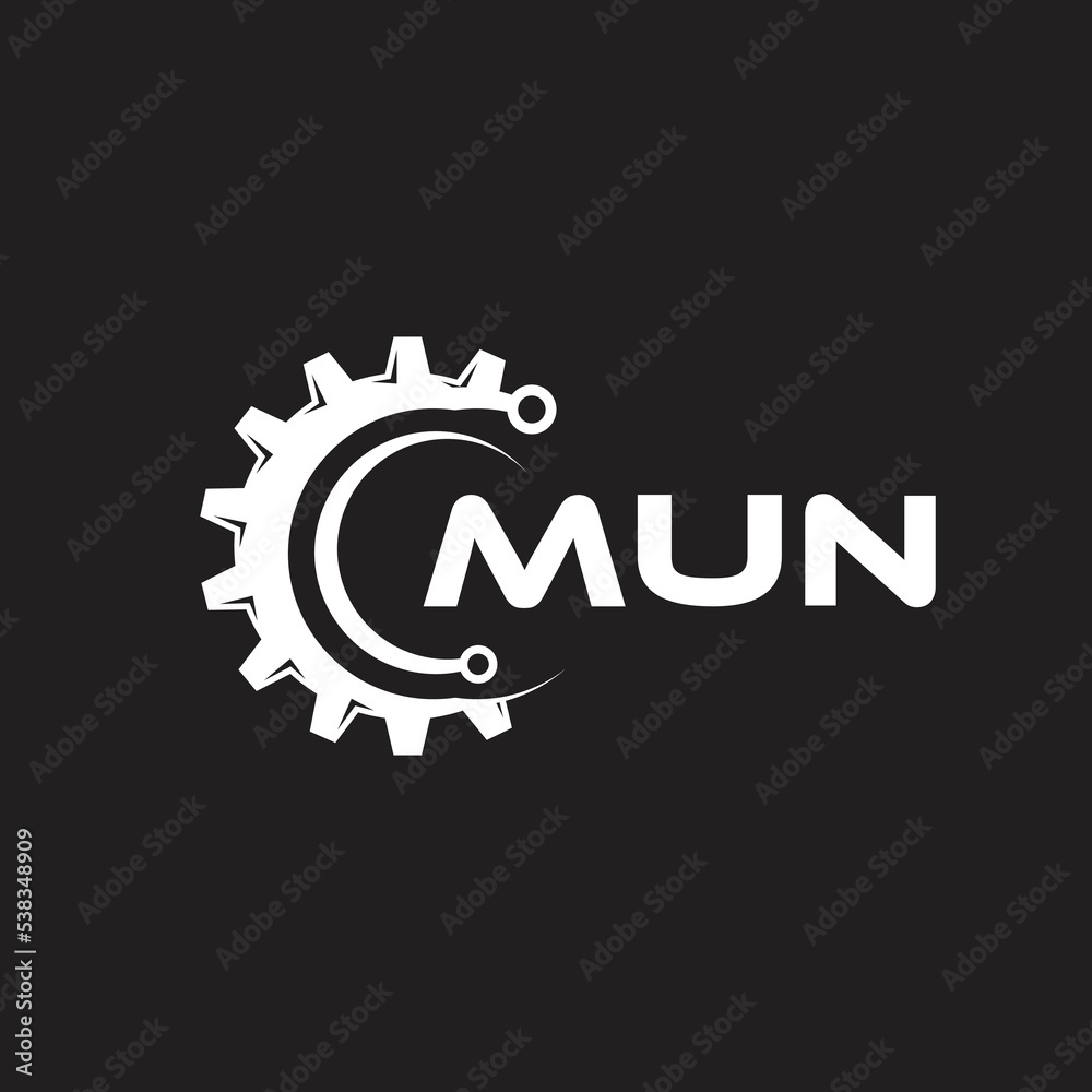 MUN letter technology logo design on black background. MUN creative initials letter IT logo concept. MUN setting shape design.
