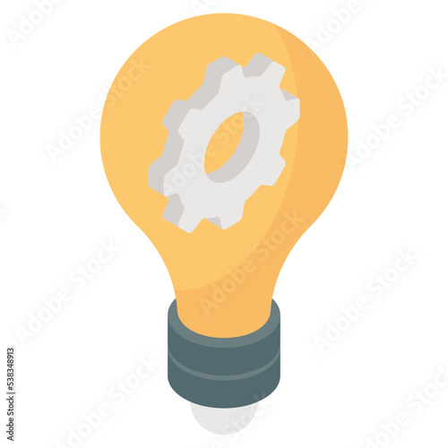 Gear inside lightbulb, icon of idea generation 