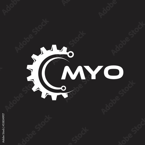 MYO letter technology logo design on black background. MYO creative initials letter IT logo concept. MYO setting shape design.
 photo