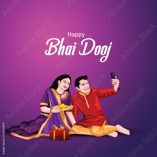 Indian brother and sister festival happy Bhai Dooj concept. Rakhi celebration in India vector illustration design photo