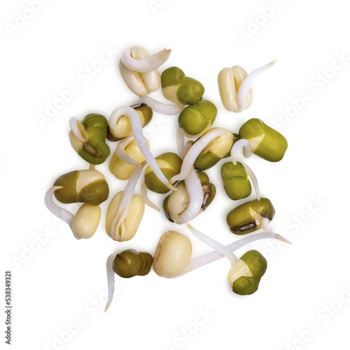 Healthy fresh bean sprouts isolated on transparent background (.PNG), top view.