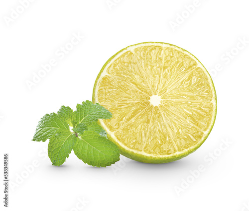 Fresh lime sliced with mint leaves isolated on transparent background  .PNG 