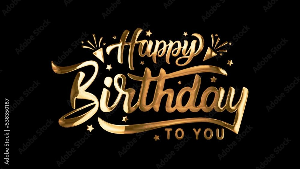Happy Birthday Typography Golden text animation appear on black background. Greeting card, birthday card, invitation card, Celebration, party, holiday, wish festive decoration concept