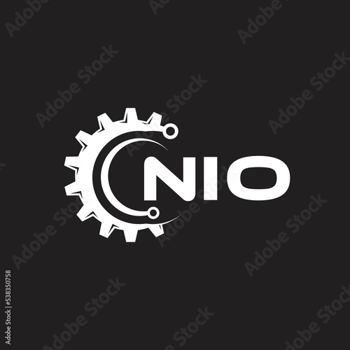 NIO letter technology logo design on black background. NIO creative initials letter IT logo concept. NIO setting shape design.
 photo