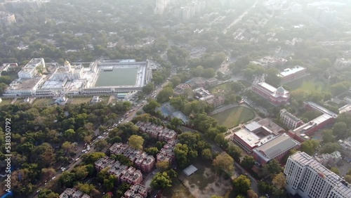 An Aerial Shot of Bangla Sahib Gurudwara at New Delhi, India photo