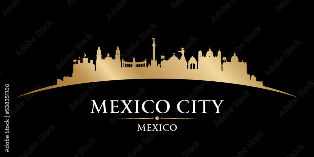 Mexico city silhouette black background