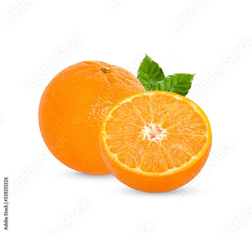 Fresh orange with leaves isolated on transparent background.  .PNG 