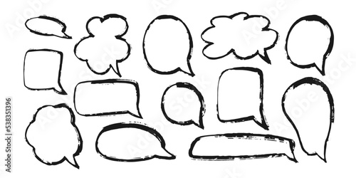 Vector set of hand drawn brush textured speech bubbles. Vector frames isolated on white background	