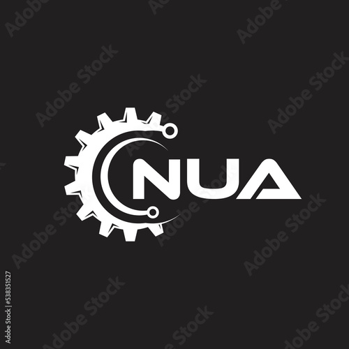 NUA letter technology logo design on black background. NUA creative initials letter IT logo concept. NUA setting shape design.
 photo