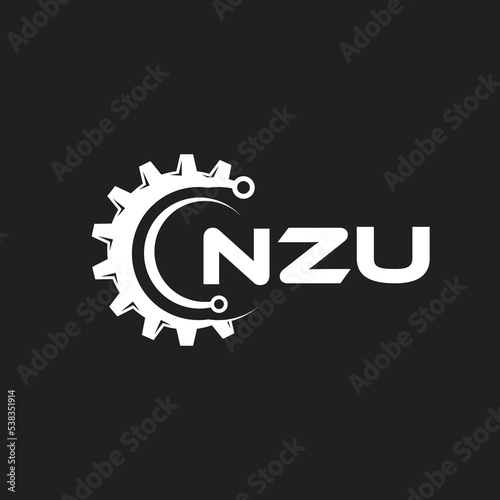 NZU letter technology logo design on black background. NZU creative initials letter IT logo concept. NZU setting shape design.
 photo