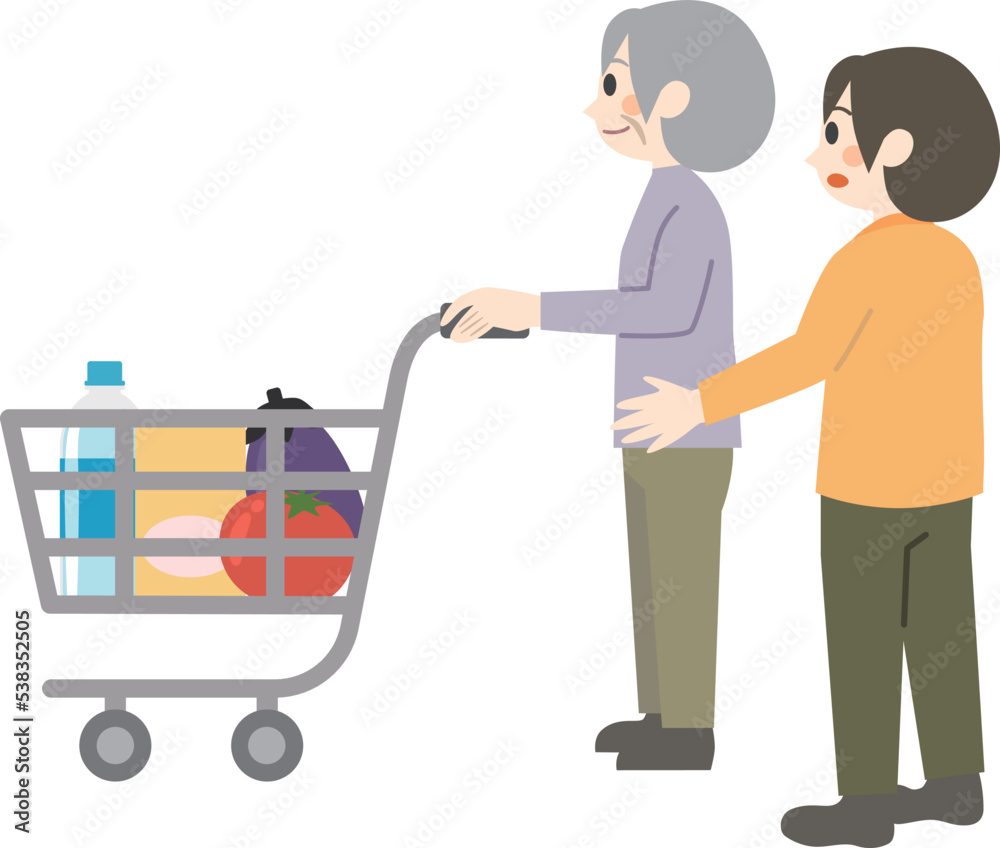 高齢者と介護士が買い物 高齢者と介護士が買い物