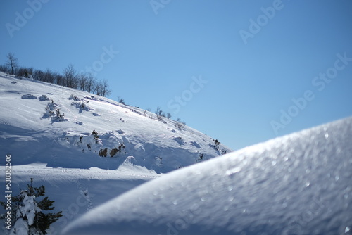 snowy mountainside at the world famous Mountain Olympus in Greece