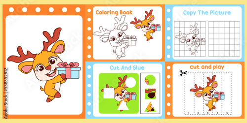 worksheets pack for kids with deer vector. children's study book © isna eni