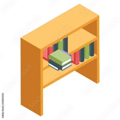 An icon of bookshelf in isometric isometric design available for instant download 