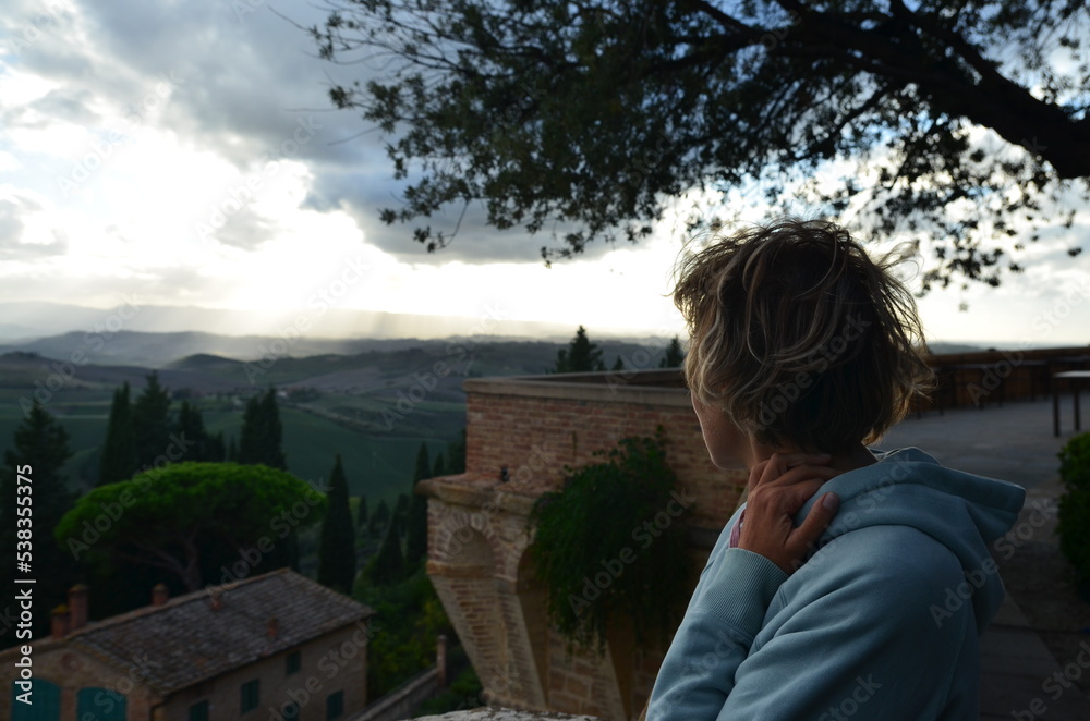 A woman contemplating the landscape, Toscana A woman contemplating the landscape, Toscana