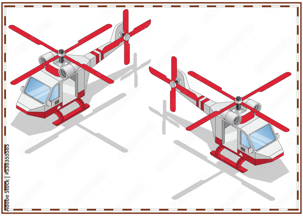 Helicopter. Isometric. Isolated on white background. Vector illustration. Helicopter. Isometric. Isolated on white background. Vector illustration.