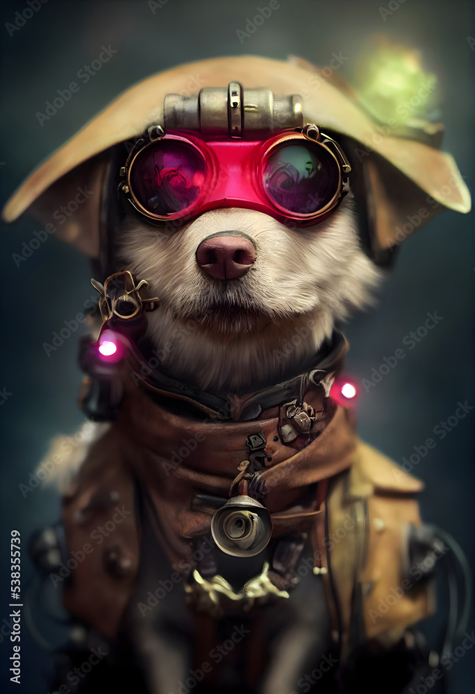 High quality illustration of a portrait pirate dog