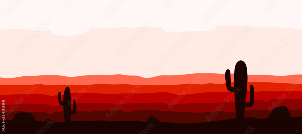 Desert cartoon flat design landscape banner background vector.