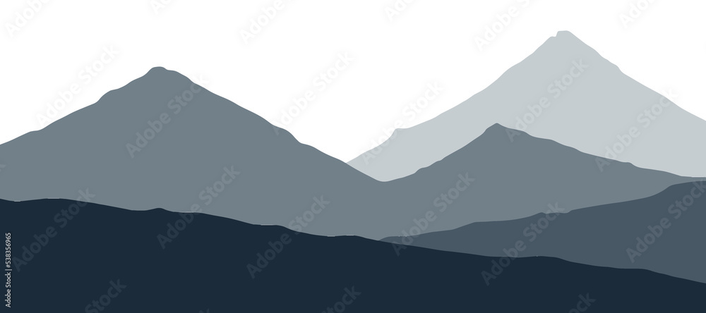 Flat mountain panoramic design landscape background vector. Minimal wallpaper.