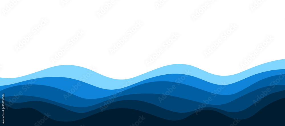 Blue gradient wavy flow flat landscape background vector. Minimal blue banner wallpaper.