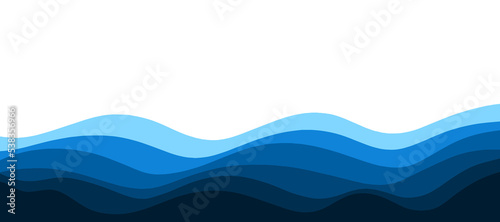 Blue gradient wavy flow flat landscape background vector. Minimal blue banner wallpaper.