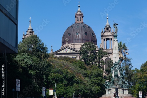 Dome of the Metropolitan Cathedral and the Julio de Castilhos monument in Porto Alegre, Brazil photo