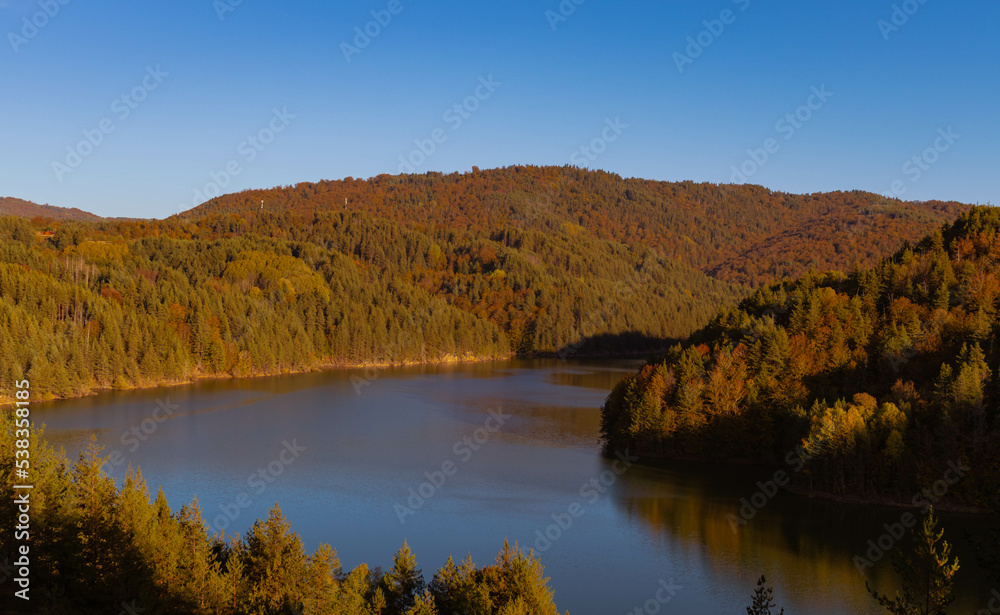 Mountain landscape with a lake  - circa October 2022