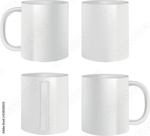 A white vector coffee mug from all angles for mockups and product presentations