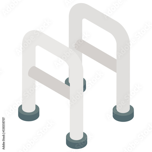 Walking stick icon, isometric design of crutches