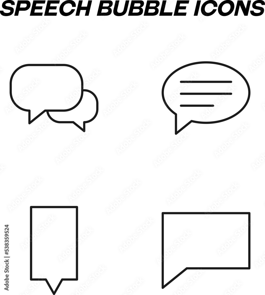 Minimalistic outline signs drawn in flat style. Editable stroke. Vector line icon set with symbols of different speech bubbles as symbol of talk, speech, chat, dialogue Minimalistic outline signs drawn in flat style. Editable stroke. Vector line icon set with symbols of different speech bubbles as symbol of talk, speech, chat, dialogue