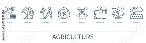 Agriculture vector infographic in minimal outline style