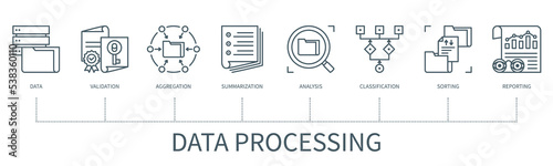 Data processing vector infographic in minimal outline style