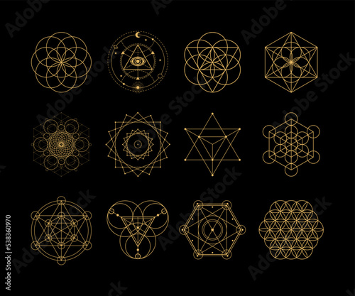 Sacred Geometry Ornament Set, Seed of Life, Flower of Life, Merkaba, Torus, Metatron's Cube, Geometric Christmas Ornaments